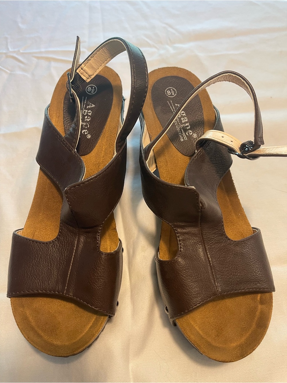 Agape Brown Leather Slingback Sandals - rubber bottom